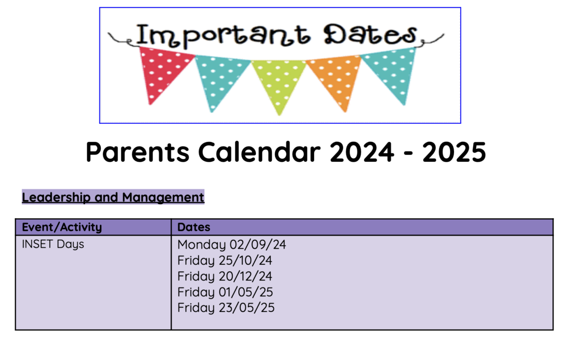 Term Dates 2024-2025